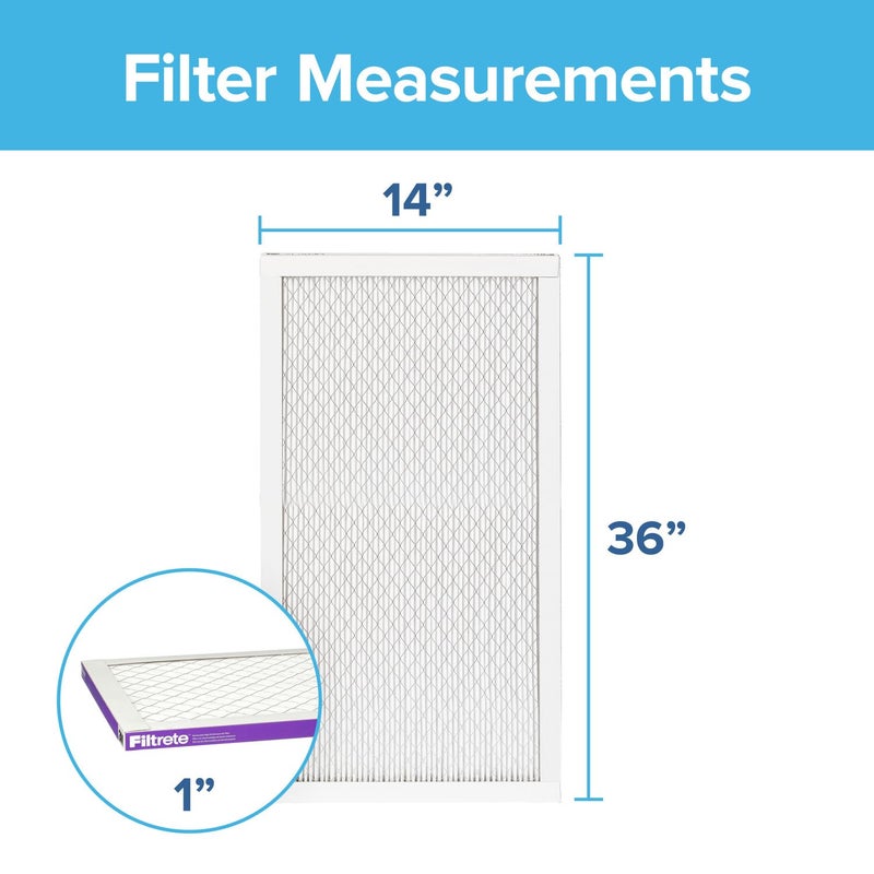 Filtrete 14x36x1 AC Furnace Air Filter, MERV 12, MPR 1500, CERTIFIED asthma & allergy friendly, 3 Month Pleated 1-Inch Electrostatic Air Cleaning Filter, 6-Pack (Actual Size 13.81x35.81x0.78 in) - Image 2
